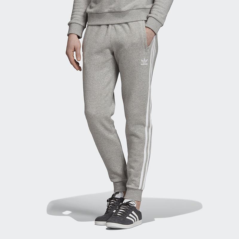 Adidas Originals Trefoil Logo Print Track Pants With Three-Stripe Detail And Cuffed Hem Men Bottoms Grey ED6024