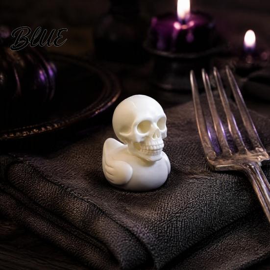 Trendy Desktop Accessory 3D Printed Skull Duck Figurine Gothic Skeleton Head Statue Halloween Black White Art Spooky Desk Ornament Quirky