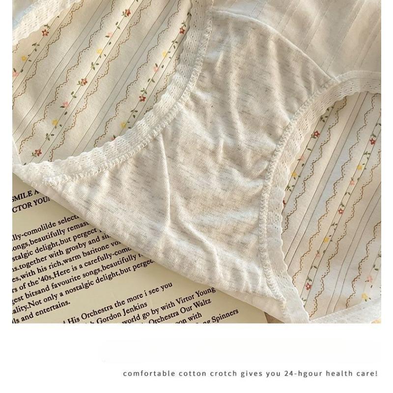 Baumwolle Landhausstil Floral Mid Waist Slips Hautfreundlich und Nahtlos Umhüllte Gesäßpartie und Antibakterielle Damenunterwäsche
