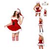 Women's Stunning Velvet Off Shoulder Christmas Dress Cosplay Santa Outfit