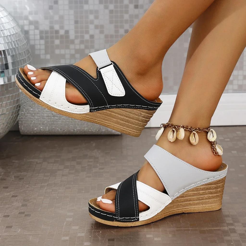 Fashion Ladies Shoes 2025 Peep Toe Slippers Women Fashion Color Matching Casual Summer Footwear Plus Size Women's Platform Wedge Sandals