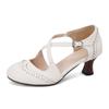 Custom Spring Autumn Women Shoes Side Empty Round Toe Pumps Women Summer Sandals 5.5cm Heel Cross Strap Zapatos De Mujer WSH5265