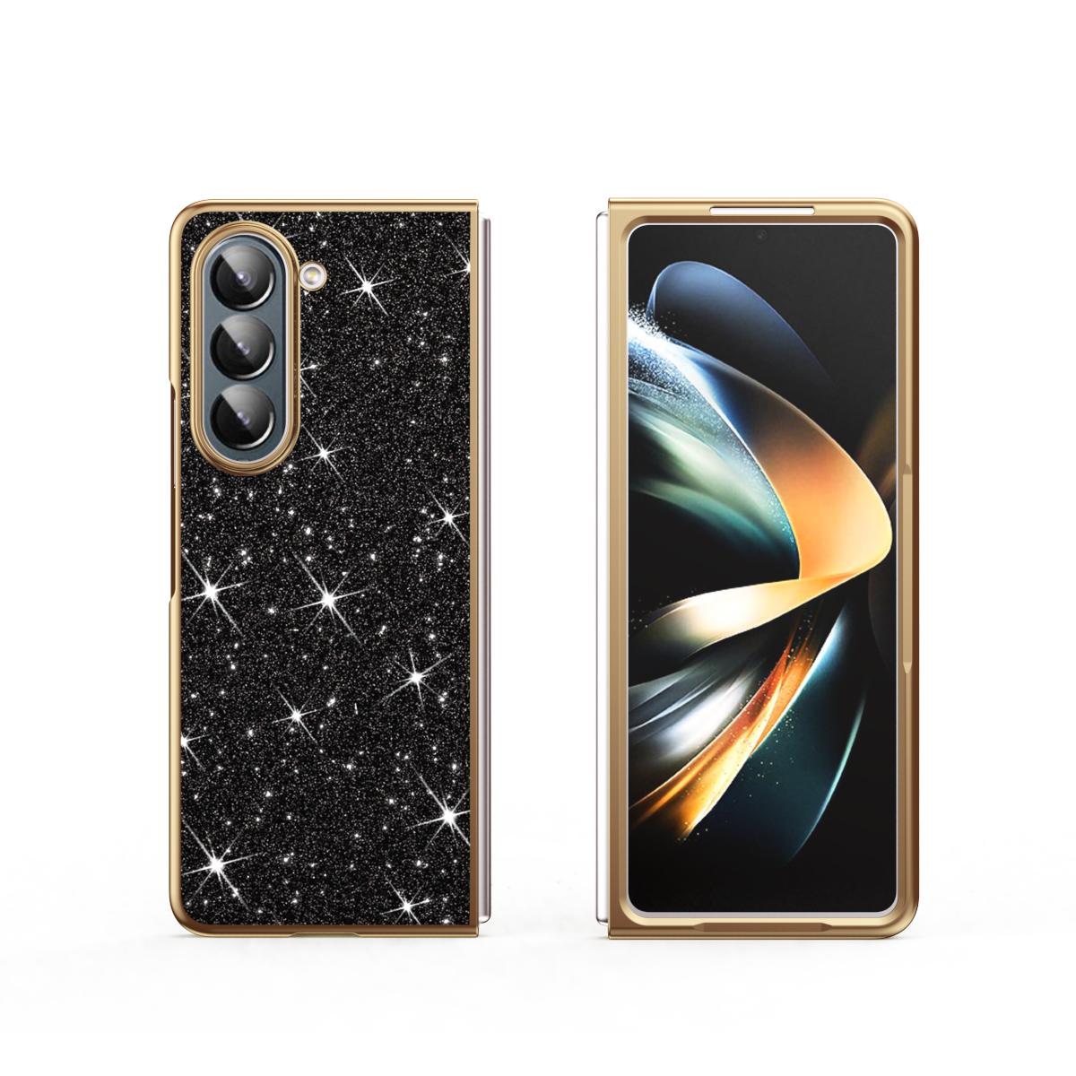 

For Samsung Galaxy Z Fold 7 Case Slim Shinny Powder Bling Bling PU Leather Electroplating Phone Case Cover For Z Fold 3 4 5 6 PC&Galaxy Z Fold7 чёрный