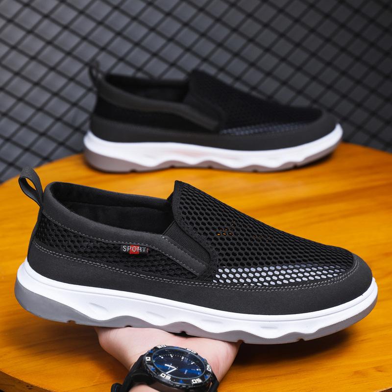 

Summer new breathable mesh cloth shoes light breathable flat shoes one pedal lazy cloth shoes men s casual shoes 44 серый