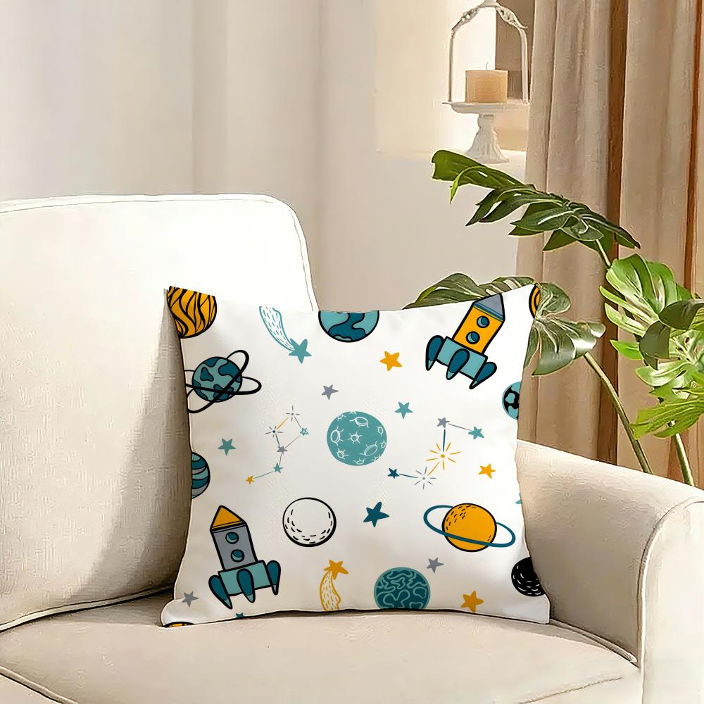 outer space spaceship astronaut rocket Cushion Cover Reversible Plush Pillow Cover Soft Fluffy  Home Decor for Sofa Bedroom