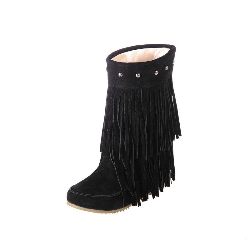 Frosted tassel short boots Western wind tube short boots Winter women's boots Large size women's shoes -
