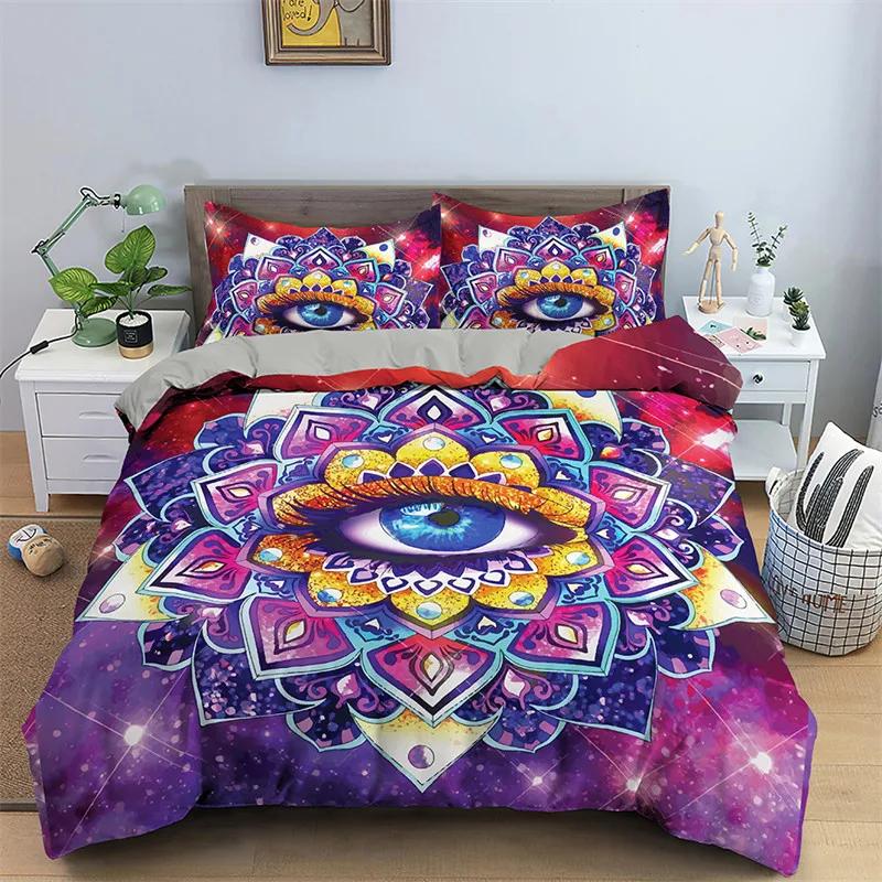 3D Evil Eye Duvet Cover Set Design Magic Drawing Eyes Bedding Sets Blue White Bedclothes King Full Twin Quilt Cover Queen Size