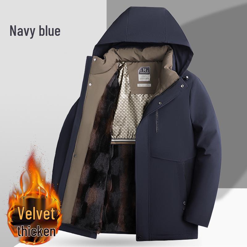 Dad's Winter Fleece-Lined Cotton Coat with Detachable Hood for Middle-Aged and Elderly Men - Thickened and Warm.