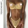 Toucheart Embroidery Lace See-through Sexy Interesting Bow Knot Underwear Panty Slim Spaghetti Strap Steel Ring Mesh Sexy Set