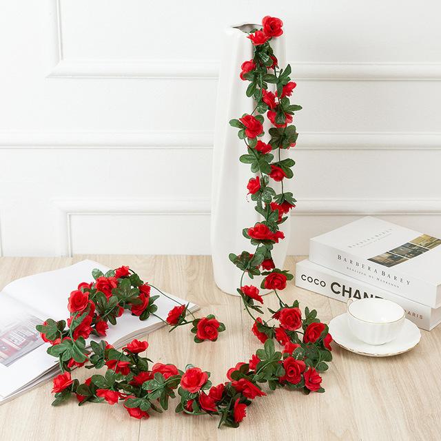 250 Cm / 99 Inch 45 de flori Trandafiri de mătase Decorare nuntă Iedera Viță de vie Flori artificiale Decorare arcuită cu perete cu frunze verzi