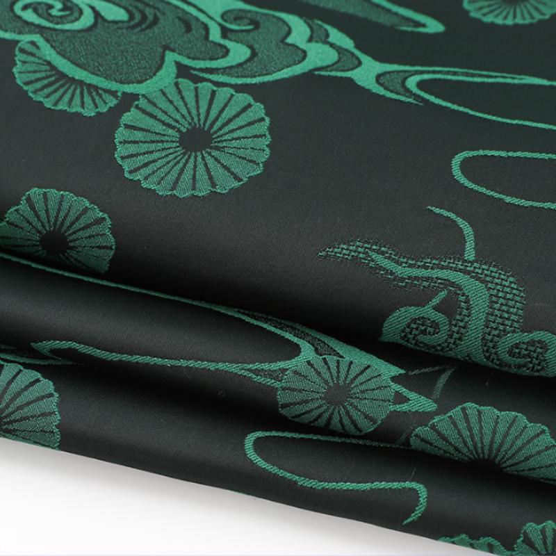 1m*1.5m Dark Green Color Brocade Floral Printed Jacquard Fabric Stretchy Satin Jacquard Fabric for Cheongsam Dress Clothing