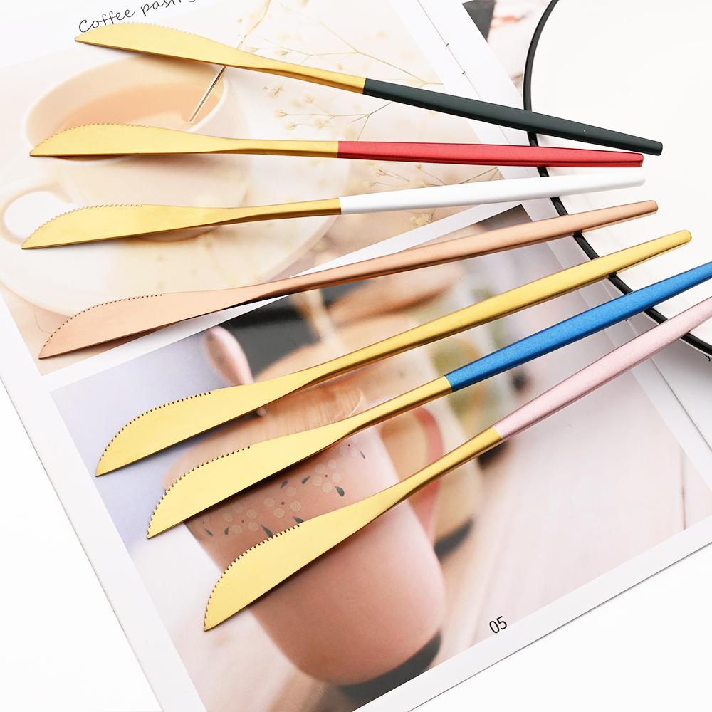 JANKNG 24Pcs Matte Dinnerware Golden Knife Fork Dessert Spoons Flatware Set Stainless Steel Cutlery Set Kitchen Silverware Set