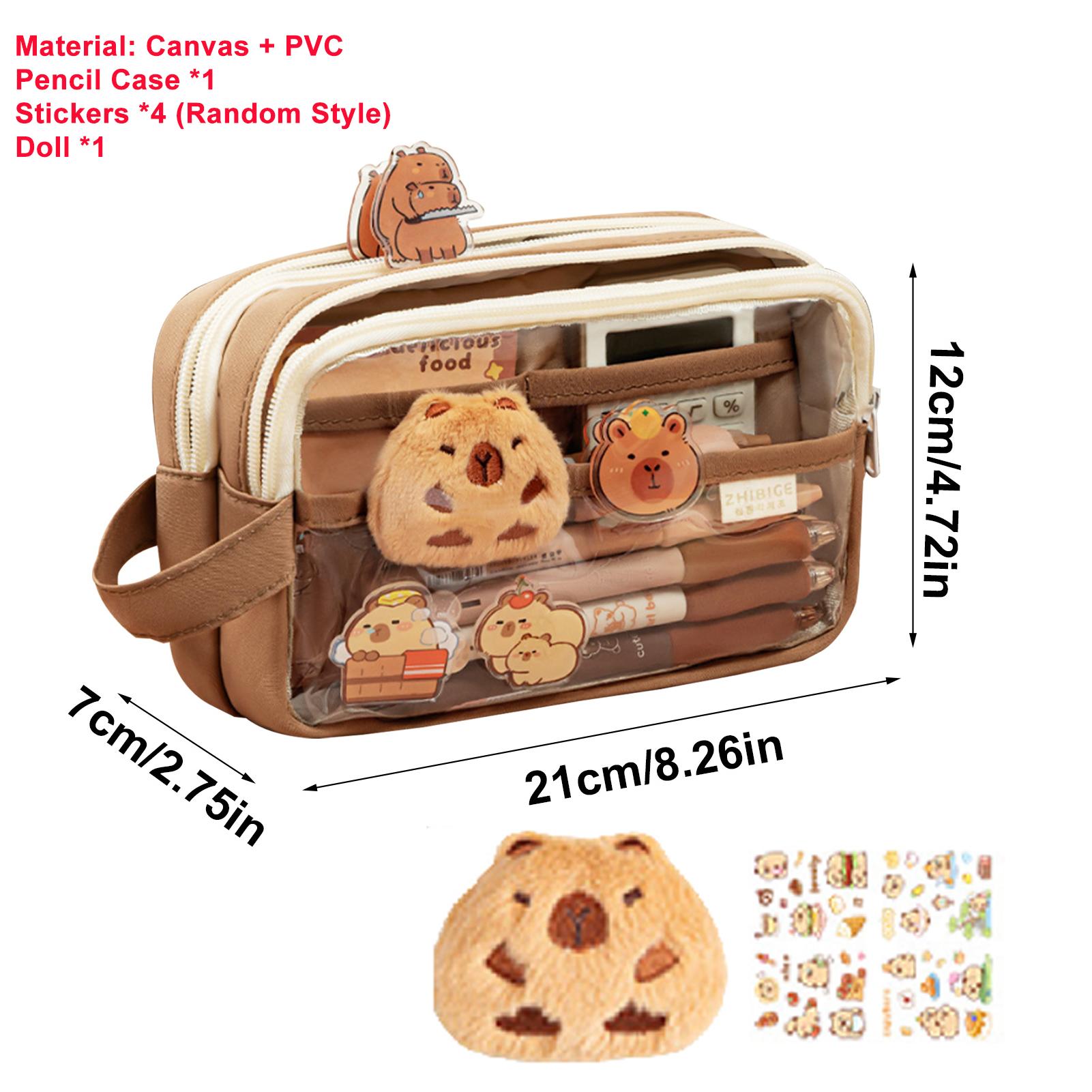 

Clear Pencil Pouch With Cute Capybara Plush And Stickers Doll Pencil Pouch Cute Office Stationary Makeup Bag Cute Stationery Bag