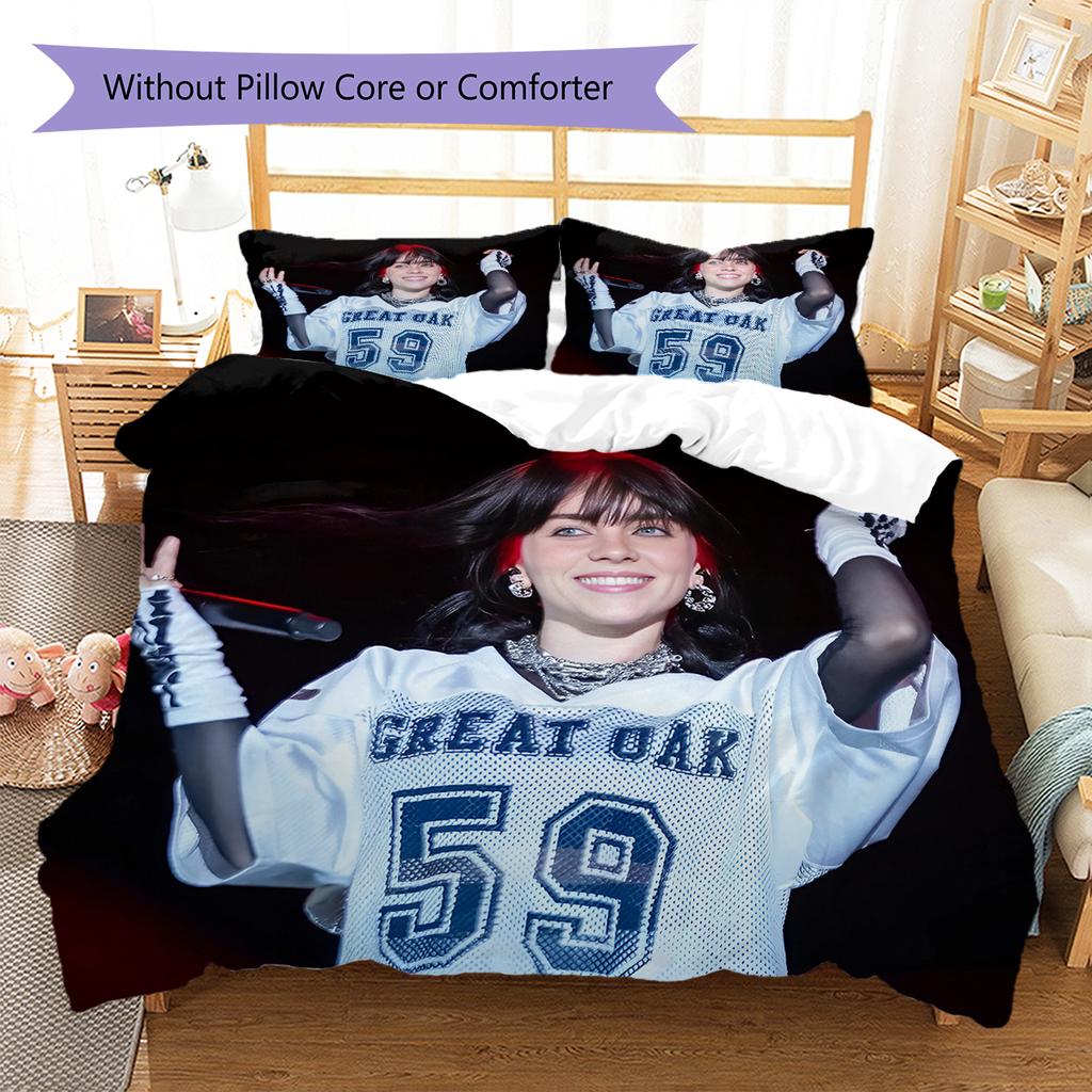 Billie Eilish Pattern Bedding,Quilt Set Quilt Cover Pillowcase Home Birthday Gift (1 * Duvet Cover + 2 * Pillowcase, Without Core)