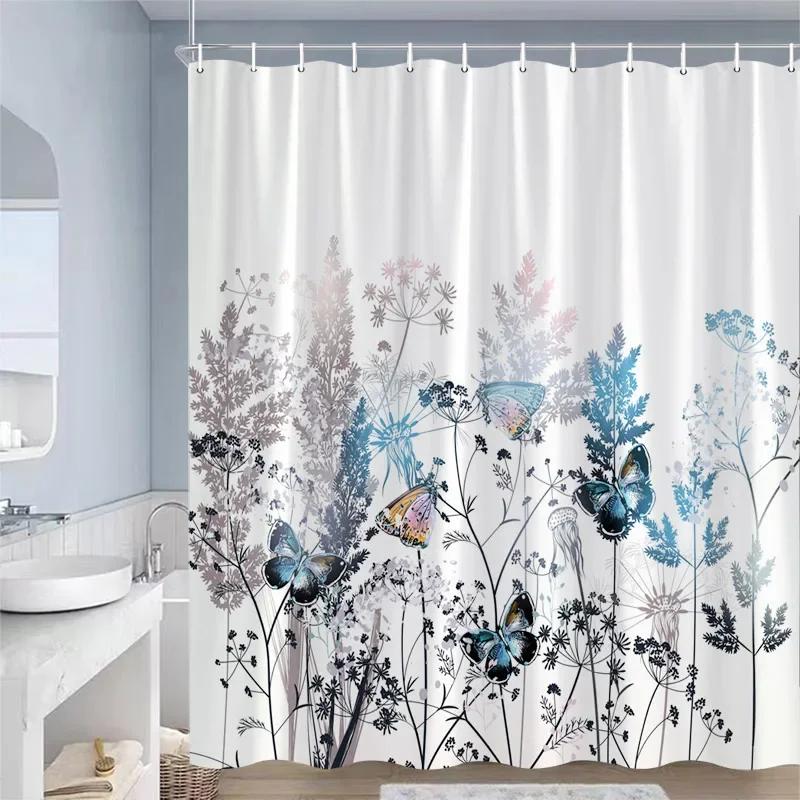 

Floral Shower Curtains Butterfly Hummingbird White Daisy Dandelion Rose Flowers Plants Polyester Fabric Bathroom Curtain Decor W60H190(CM)-1 Pcs