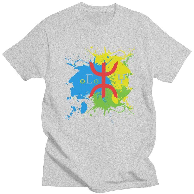 Amazigh Flag Splash Art Design Tshirt for Men Short Sleeves Leisure T Shirt Berber Proud Tifinagh Tshirts Pure Cotton Tee