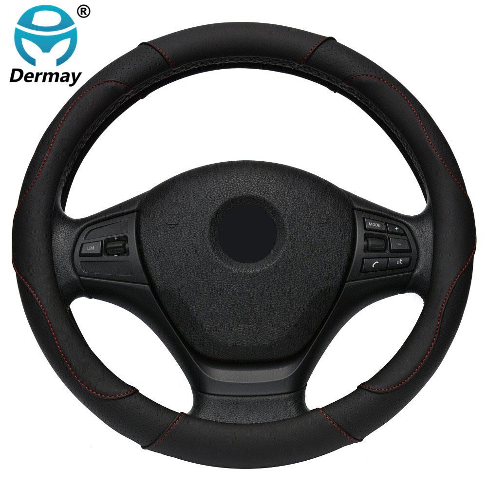 DERMAY PU-Leder Auto-Lenkradbezug Größe M für LADA 14-15" Lenkrad Kostenloser Versand
