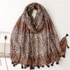 Autumn Women Scarf Cotton Leopard Print Shawl Tassel Summer Sun Protection Muslim Hijab Viscose Wrap Headscarf 90*180cm