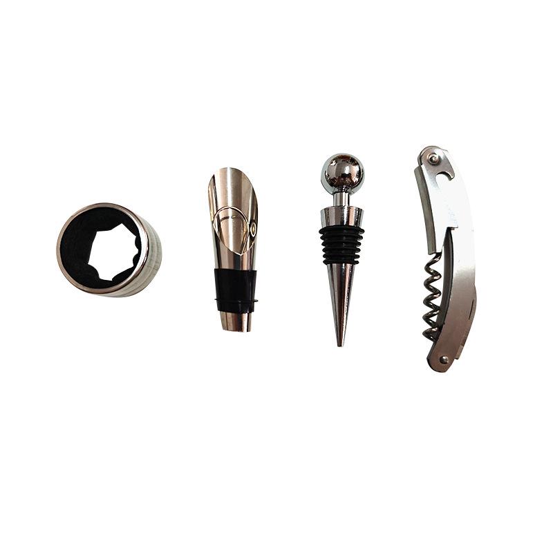 Premium Wine Opener Gift Set: Stainless Steel Pourer, Leather & Wooden Box, Waiter's Knife Corkscrew Barware