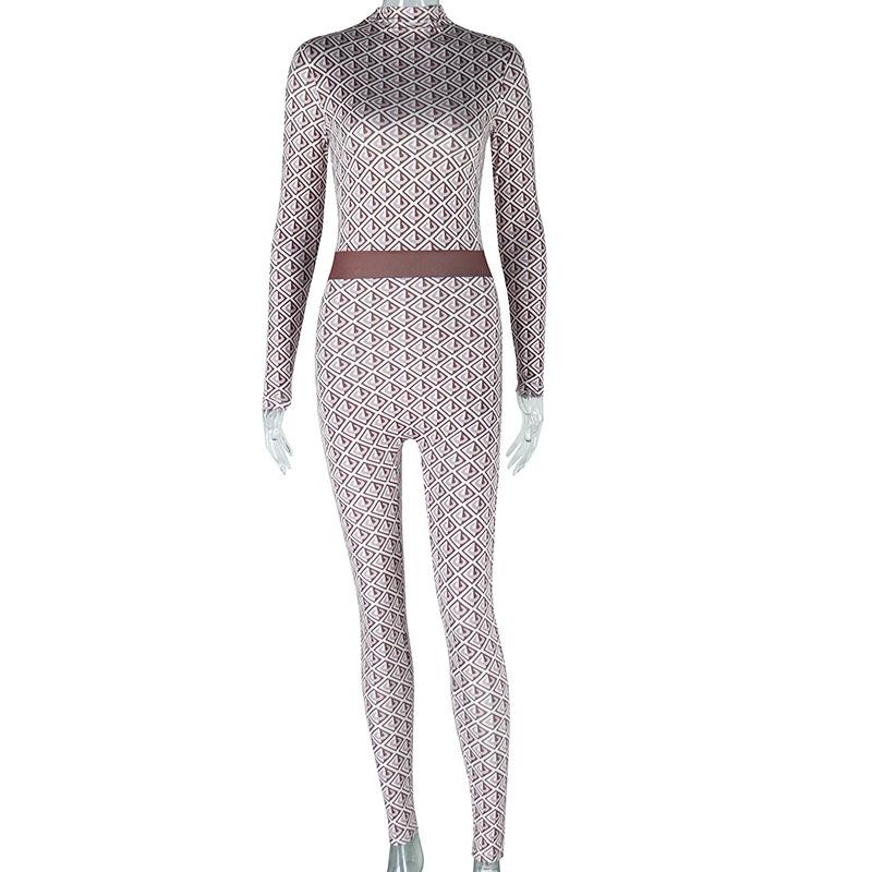 

Европейская и американская модная женская одежда, модные уличные брюки с круглым вырезом и длинными рукавами, боди, комбинезон для фитнеса S коричневый