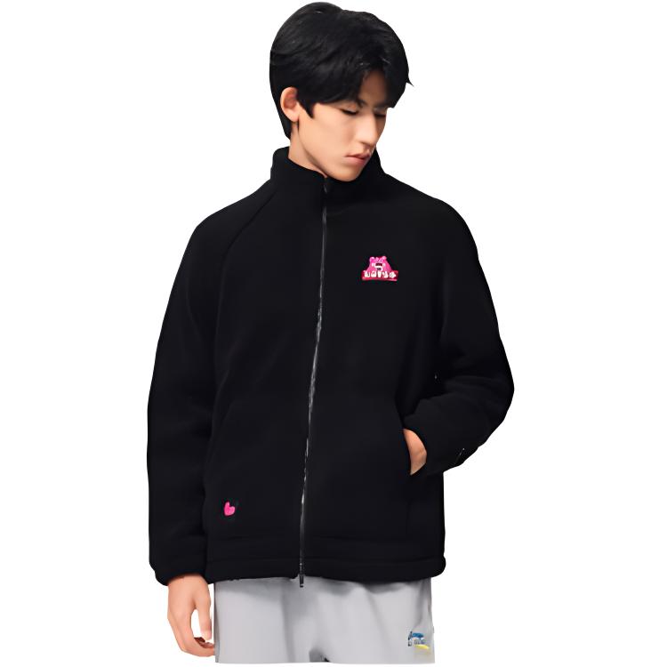 Li-Ning X Disney Toy Story Collection Embroidered Teddy Bear Fleece Windbreaker Jacket Unisex Outerwear Black AFDRA16-2