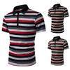 Summer New Men's Color Block Striped Lapel Short-sleeved T-shirt Men's Casual Loose T-shirt