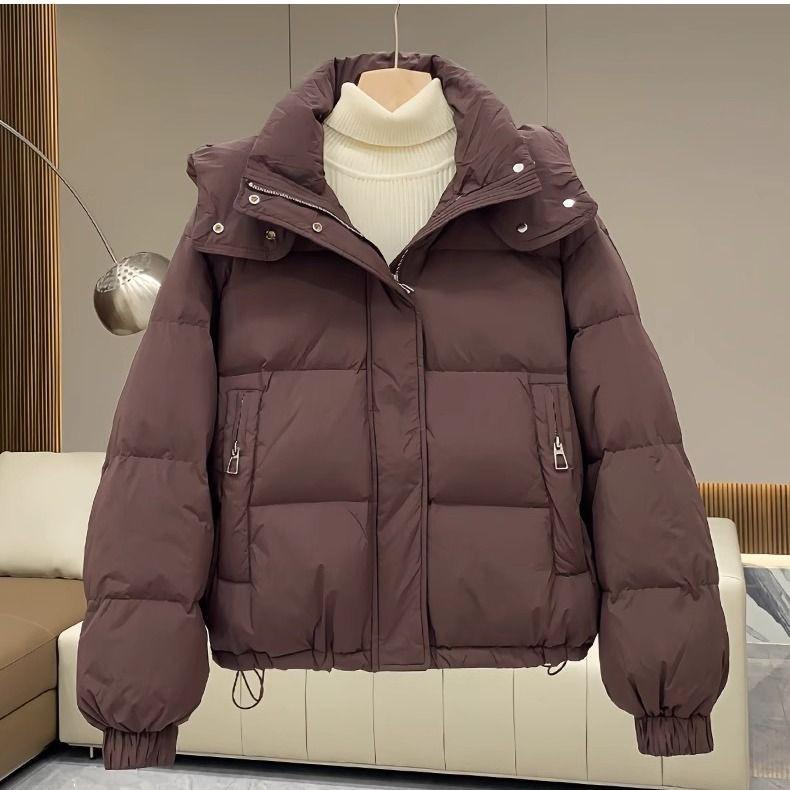 Down cotton-padded clothes for women's winter short large size loose cotton clothes for small people hooded bread clothes jacket