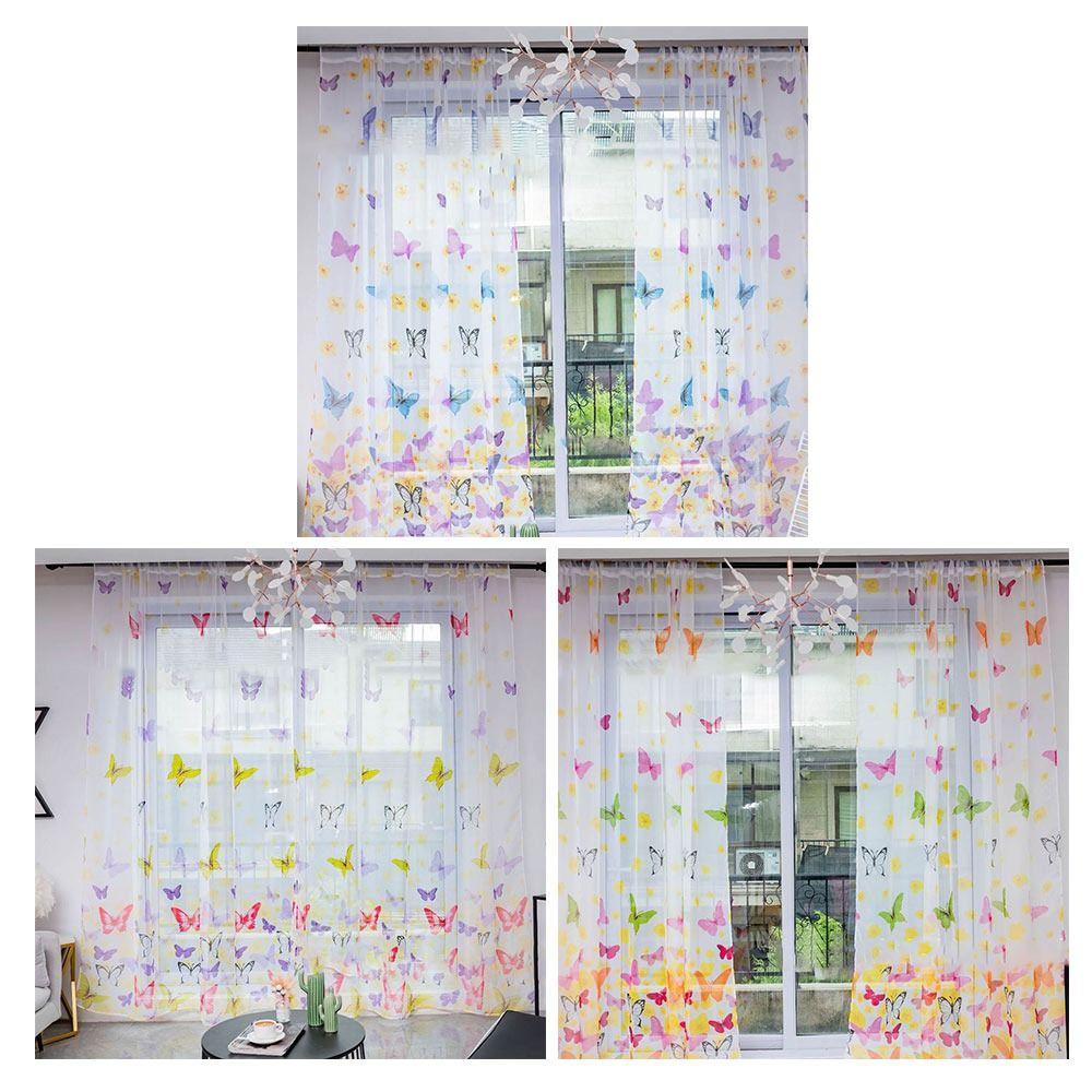 

Living Room Door Curtain Butterfly Print Screens Beautiful Romantic Rod Pocket