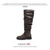 Cowhide version~ retro long boots for women's autumn and winter new round head thick-soled high knight boots, thin pleated stacked boots