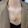 Gold-Plated Hundred Blessings Pendant Necklace - Lucky Bead & Safety Buckle Retro Chinese Style