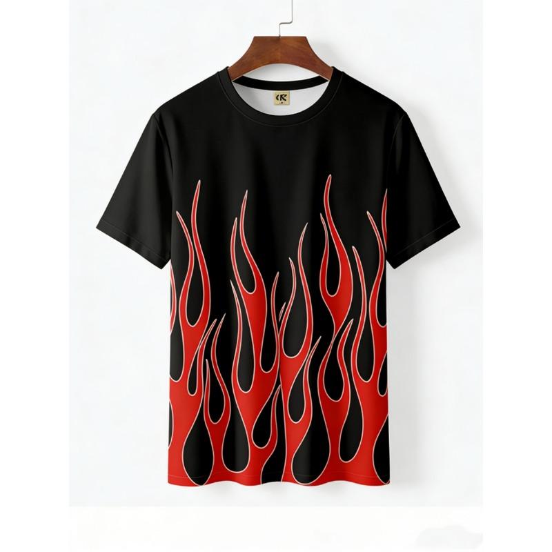 Herren T-Shirts 3D Vintage Sommer Mode Rote Flamme Hawaiianisches T-Shirt Männliches Sommer Kurzarm Oversized Shirt Für Männer Oberteil