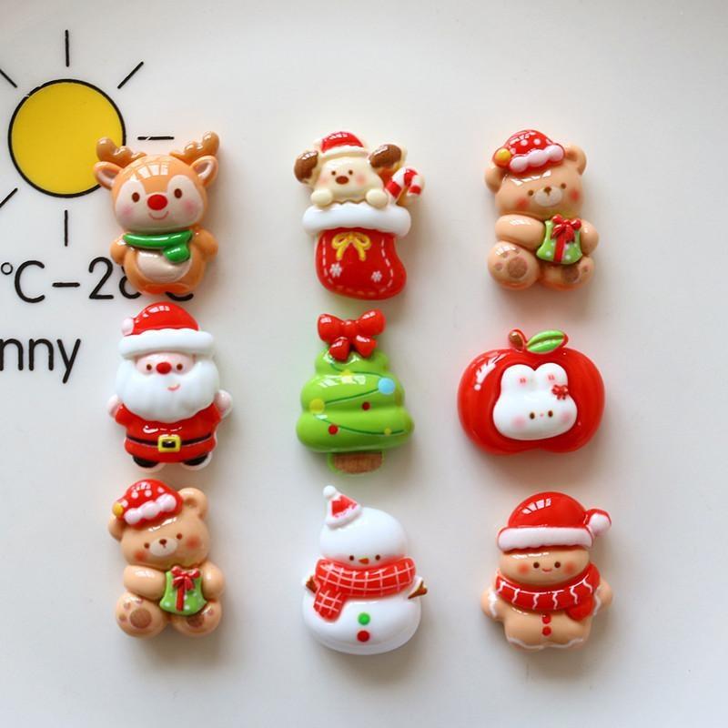 10Pcs Cute Cartoon Christmas Christmas Tree Resin Flatback Cabochon Diy For Phone Case Hairpin Keychain Earrings Scrapbook