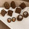 Geometric Leopard Print Heart Flower Stud Earrings - Retro & Versatile Luxury for Women