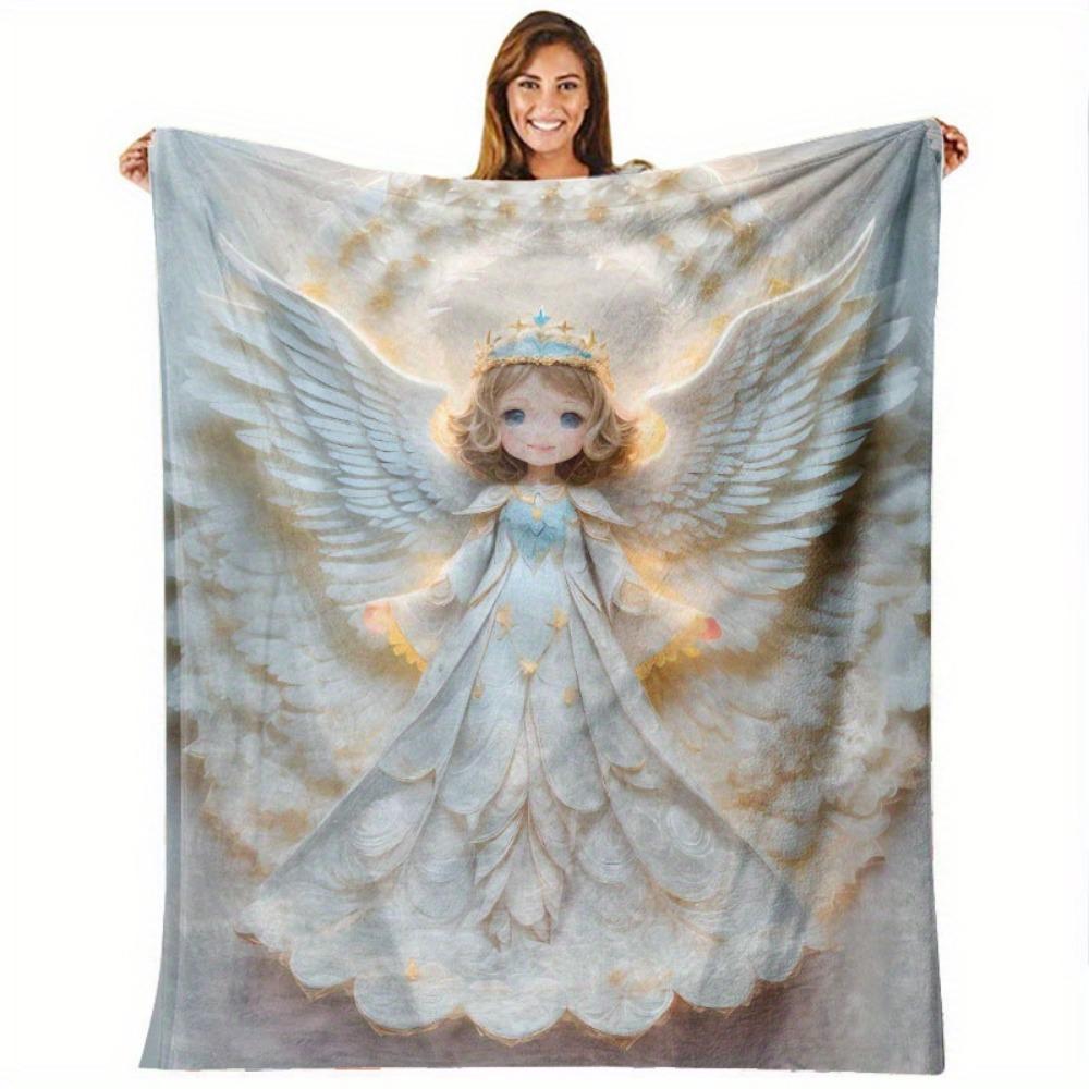 Elegant Angel Print Throw Blanket for Sofa, Bed, Office Nap, Travel, and Ideal Decorative Gift for Family and Friends