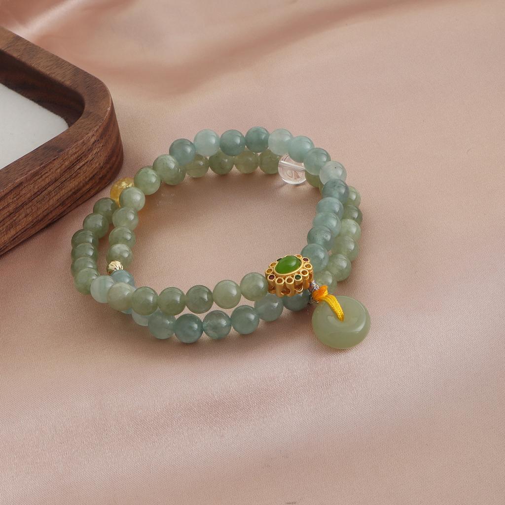 Bracelet Natural Shoushan Stone Tianshan Green Lotus Pod Safety Buckle Crystal Bracelet Double Layer Dopamine