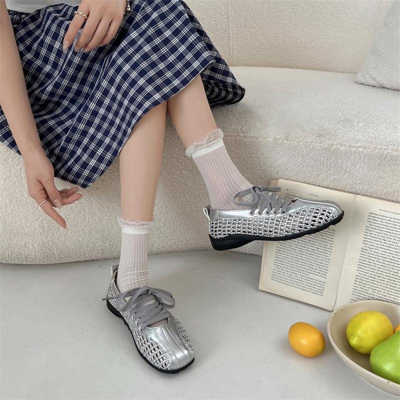 Fashion Trend Silver Retro Light Mouth Low Heel Single Shoes Women's 2025 New Summer Skirt Versatile Mary Jane Shoes