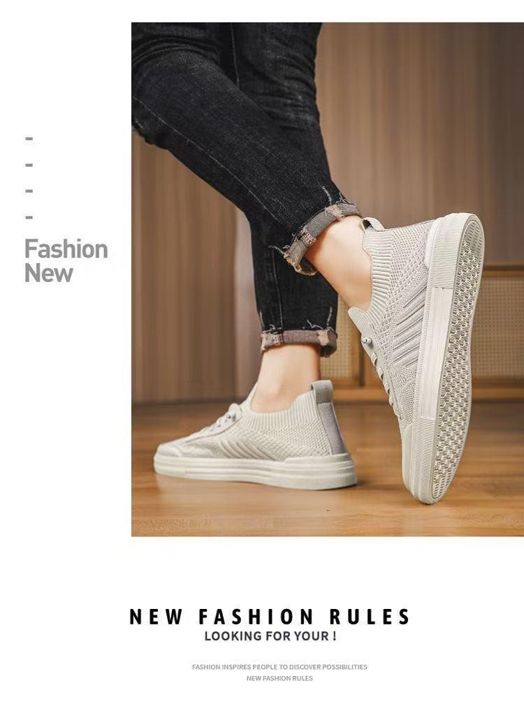Men's Breathable Mesh Flyknit Casual Shoes - 2026 Spring/Summer Collection, Flat Bottom, Comfortable Board Shoes