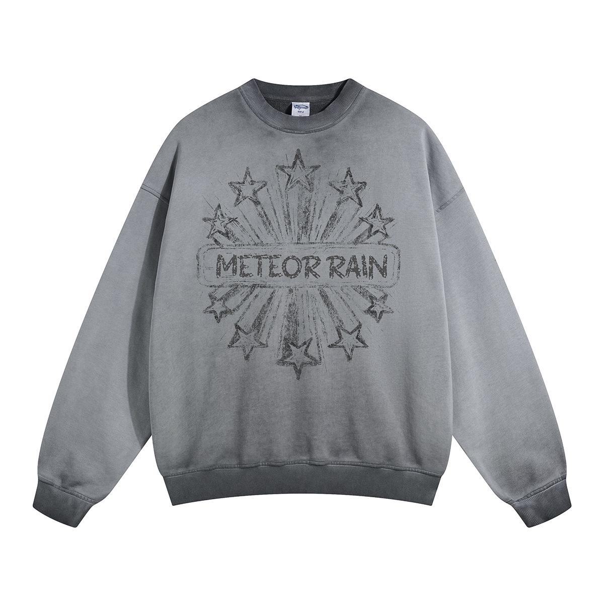 

2024 Autumn 430G Heavy Reverse Bottom Stir-fried Color Wash Old White Ink Direct Inkjet Printed Round Neck Sweatshirt L