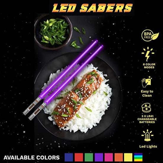 1 Pair LED Lightsaber Chopsticks Glowing Luminous Chopsticks for Sushi Noodles Glow In The Dark Chopsticks Light Up Party Supplies