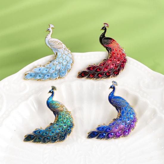 Brooch Pin Gradient Color UV Printing Peacock Shape Zinc Alloy Pin Suits Coats Sweaters Badge Versatile Accessories