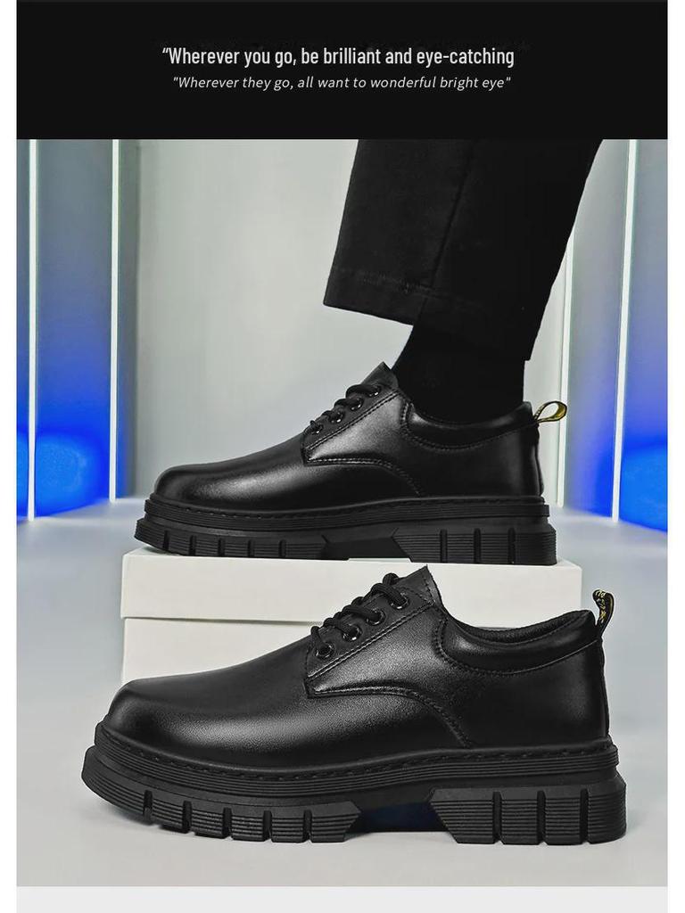 Men's Black Lace-Up Leather Shoes: Casual, Formal, Height-Boosting, Round Toe
