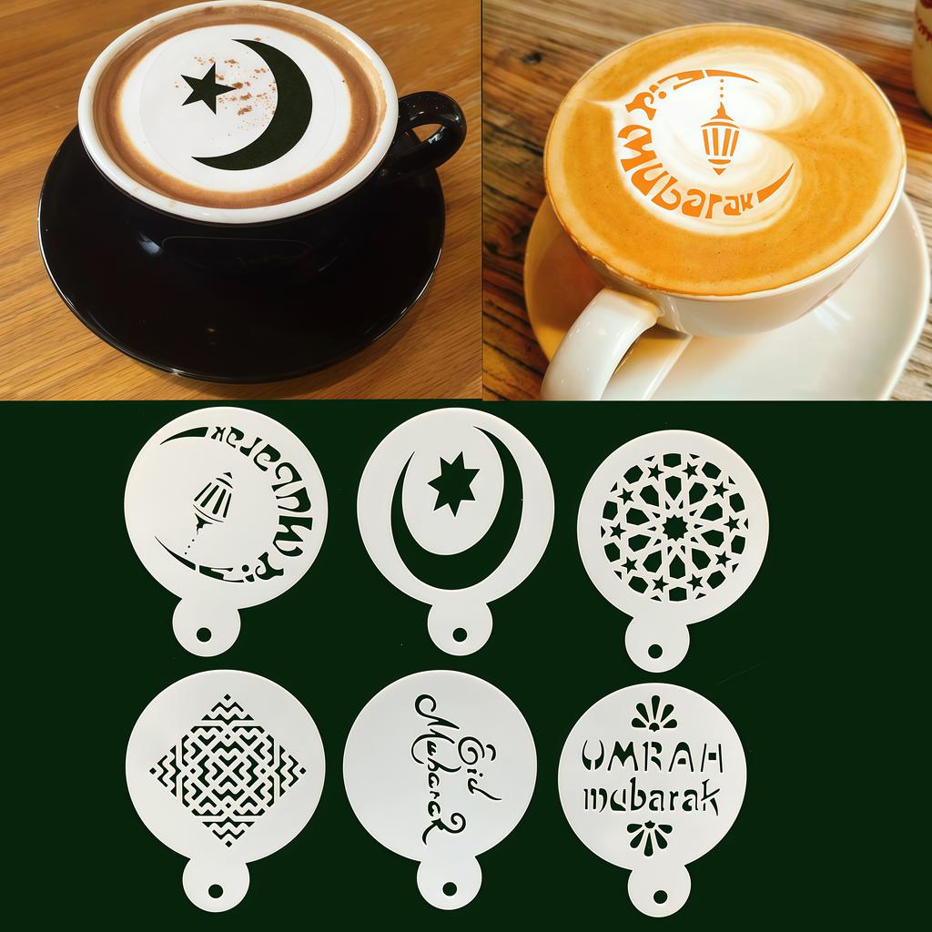 6pcs/18pcs Eid Mubarak Moon Spray Stencils Coffee  Decor Ramadan Decor Eid Al Adha al-Fitr EID Mubarak Party