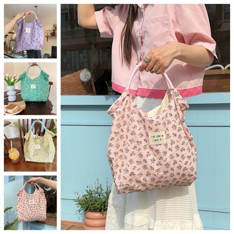 Tote Bag Sozakka Floral Bag Simple Canvas Commute Flower Handbag Shopping Bag Underarm Bag Single Shoulder Bag Unisex