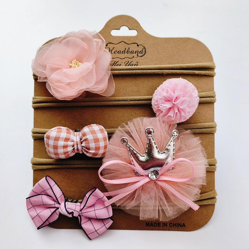 

2025 Spring Summer New Kids Handmade DIY Bow Headband 5-Piece Set, Soft Nylon Skin-Friendly Headwear, Cute Hair Accessories