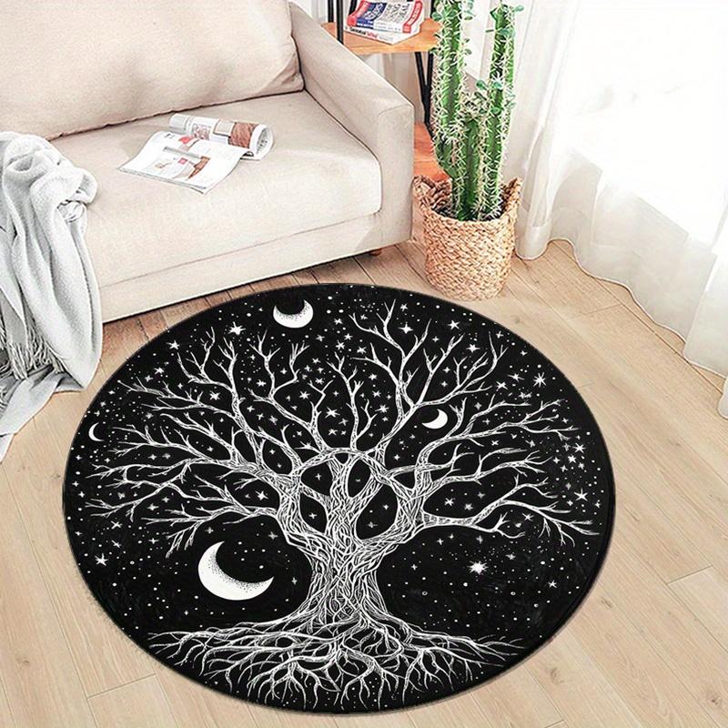 Round Carpet Suitable for Bedroom & Living Room - Soft Non-Slip Small Round with Mysterious Moon Star Tree Print, Bedside Carpet, -Friendly