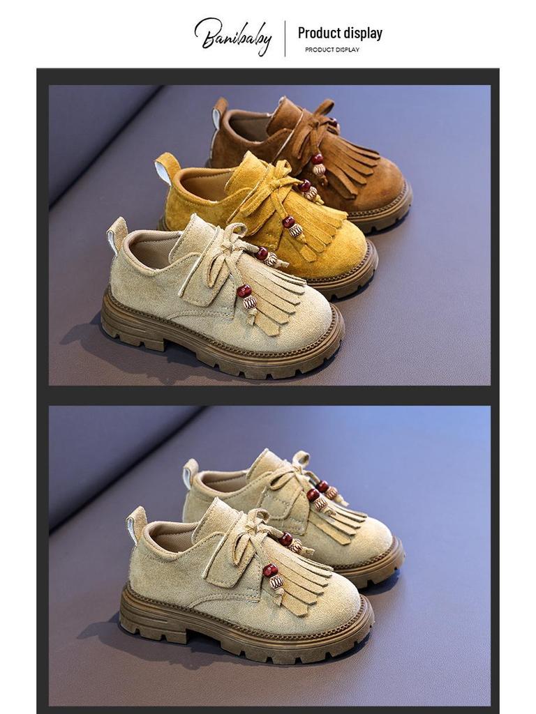 Girls' Tassel Birkenstock-Style Soft-Soled Velcro Loafers - Retro Leather Kids' Shoes (2025)