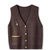 Vintage Fried Dough Twists V-neck Knitted Vest for Women Spring Autumn Hand Embroidered Vest