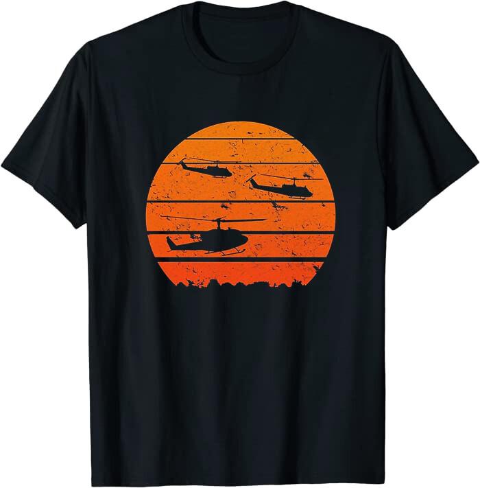 A Huey Jungle Sunrise UH-1 Helicopter VietNam Retro Classic T-Shirt M