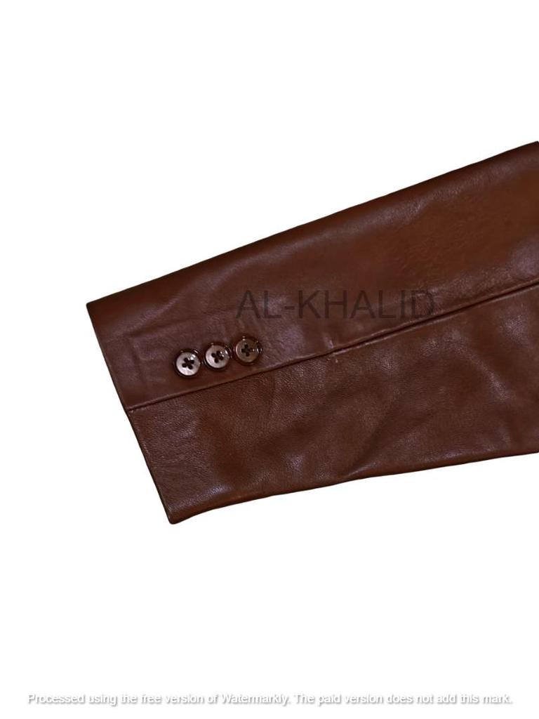 AL KHALID Blazer de cuero auténtico para hombre, chaqueta marrón, abrigo clásico de dos botones para fiesta y club