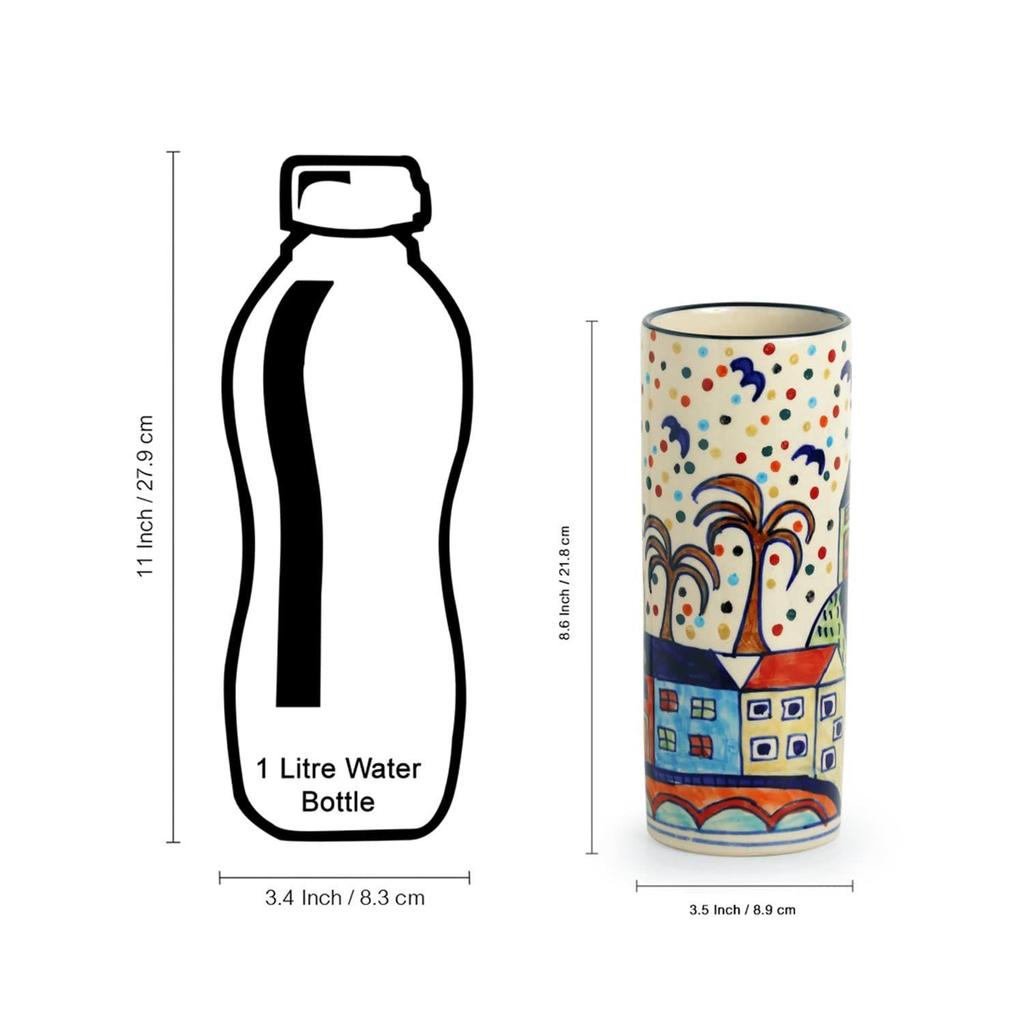 'The Hut Straight' Hand-Painted Artifacts for Living Room & Home Decorative Ceramic Flower Vase